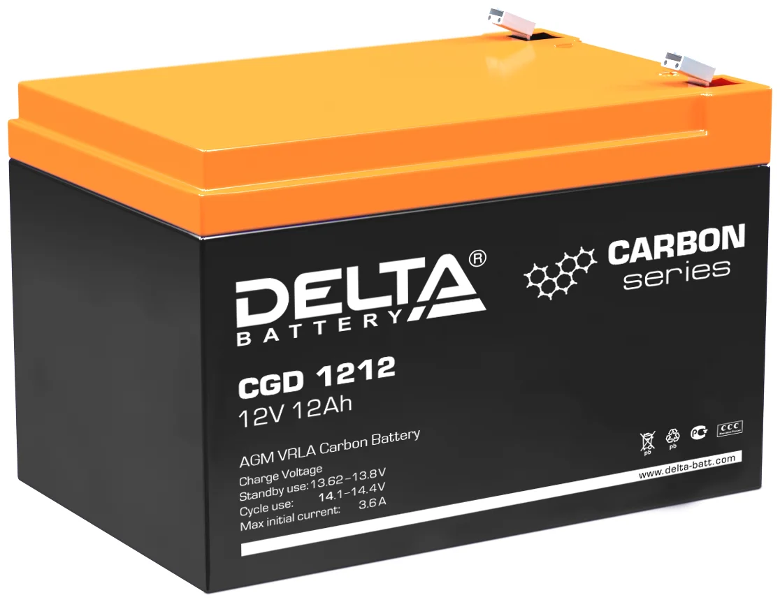 Батарея аккумуляторная 12V/12Ah Delta CGD 1212 (151x98x95мм/3.9kg/15лет) карбоновая добавка