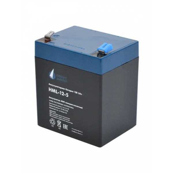 Батарея аккумуляторная 12V/5Ah Парус Электро HML-12-5 (90x70x101мм/1.95kg/12лет/разряд 20ч/макс ток заряда 2.0A/макс ток разряда 75A 5сек)